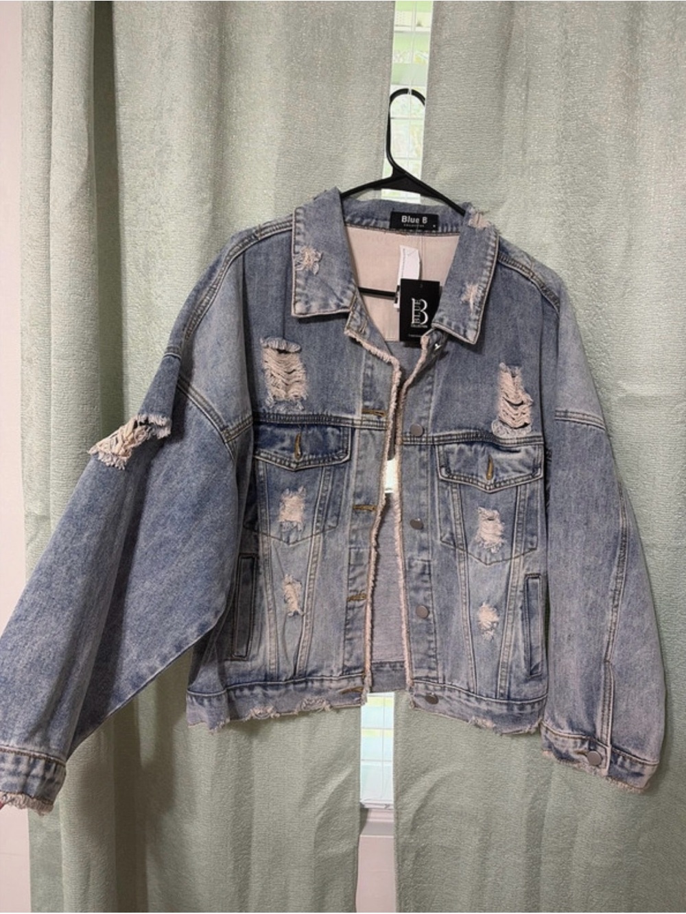 Distressed Light Blue Denim Jacket for Women
